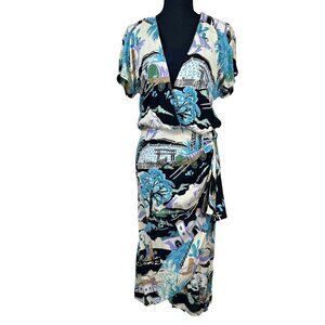 Phoebe Vintage Novelty Southwestern Print Faux Wrap Dress Size S-M